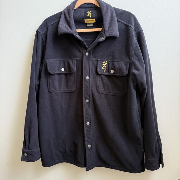 Heavy Black Fleece  BROWNING Snap Front Shirt Jacket Shacket Size M - Picture 1 of 5